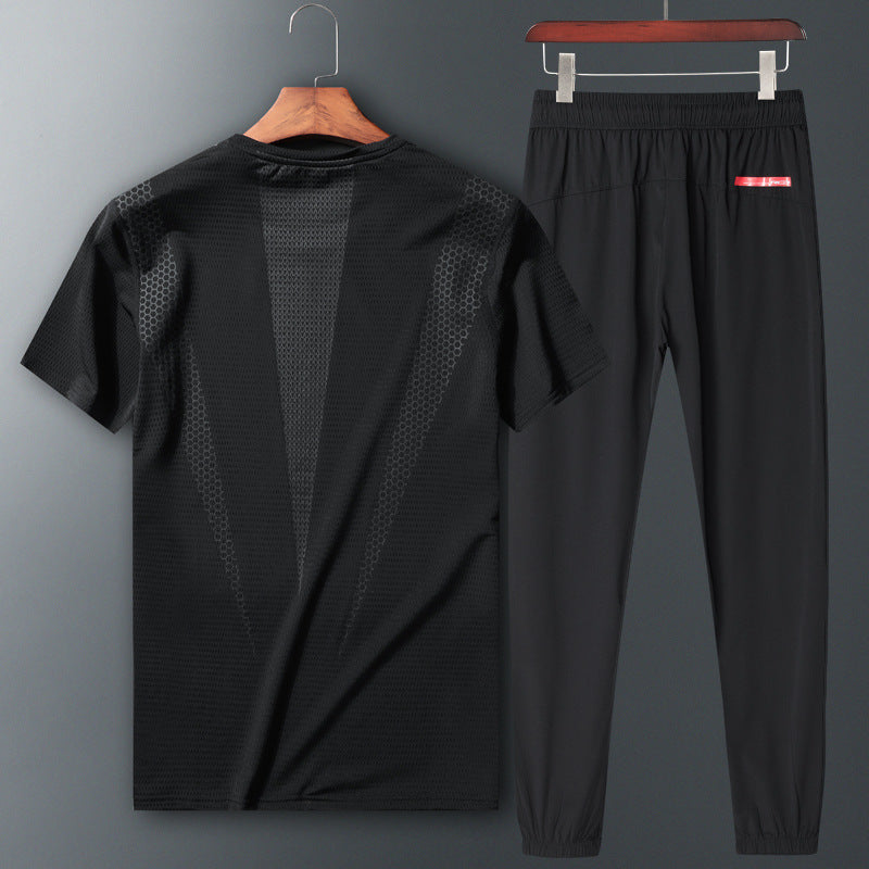 Two-Piece Short Sleeve Sportswear Set with T-Shirt and Trousers