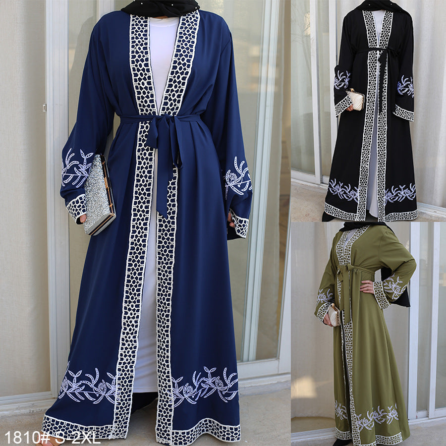 Stitching lace embroidered cardigan for Muslim Women