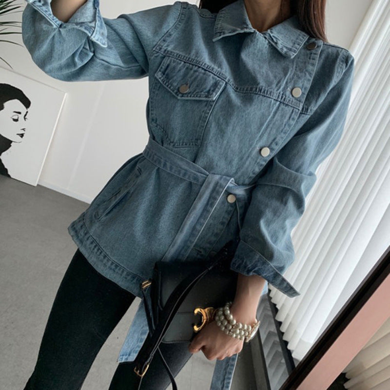Long Sleeve Denim Jacket with Polyethylene Fiber Blend