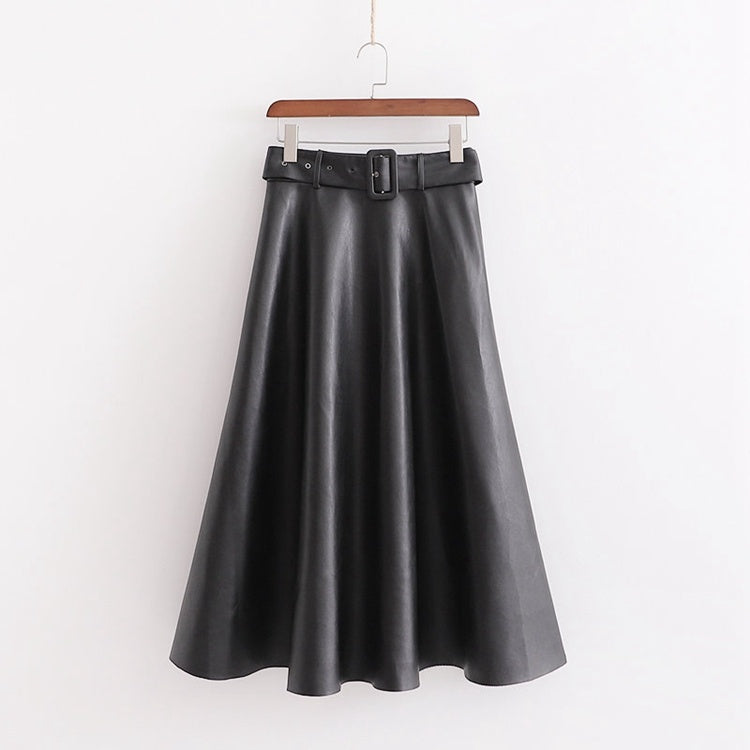 High Waist Long Skirt with Belted Temperament