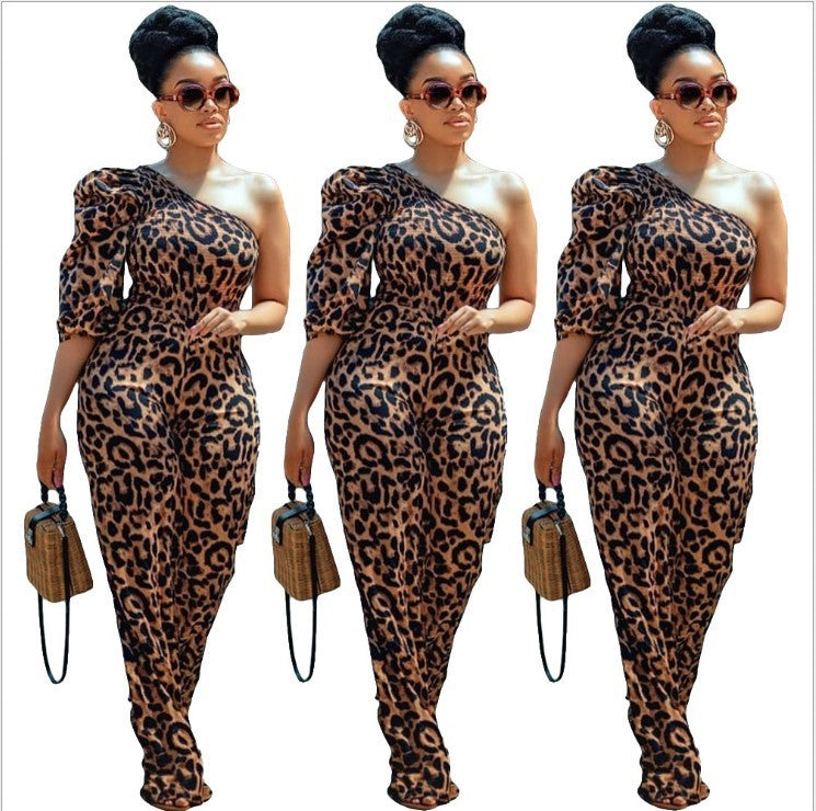 Single-sleeve jumpsuit with printed top