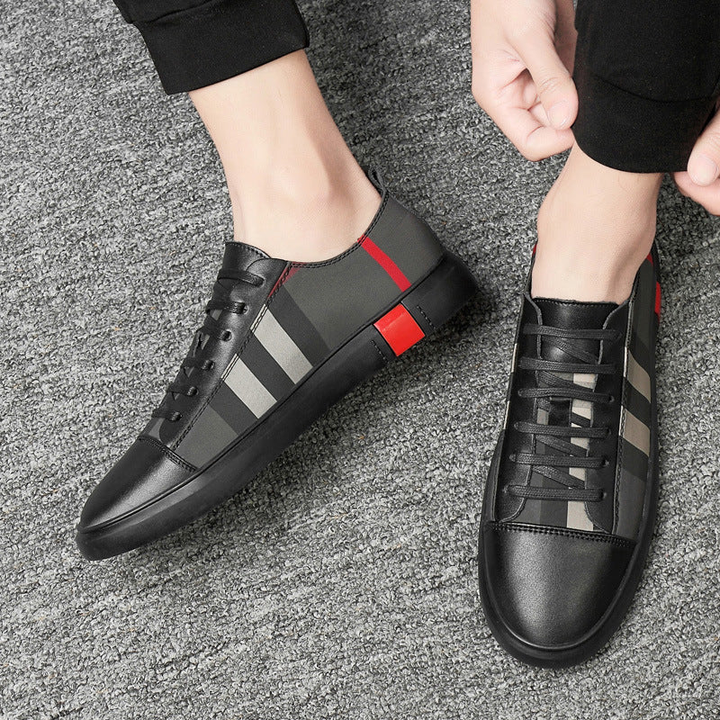 Leather Canvas Casual Shoes Flat Heel Round Toe