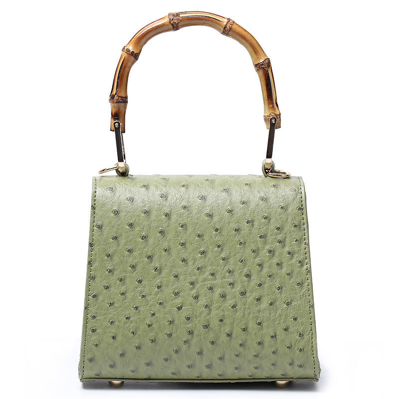 Trapezoid Bamboo PU Handbag with Lock – Portable Crossbody Shoulder Bag 18x8.5x16x11.5cm