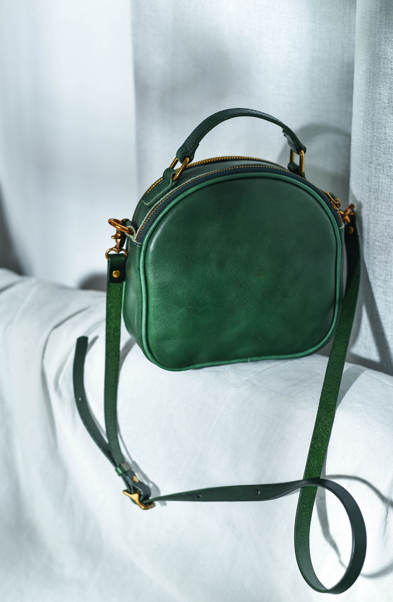 Japanese-style Retro Original Design Double Zipper Handmade Genuine Leather Skeleton-skin Crossbody Bag