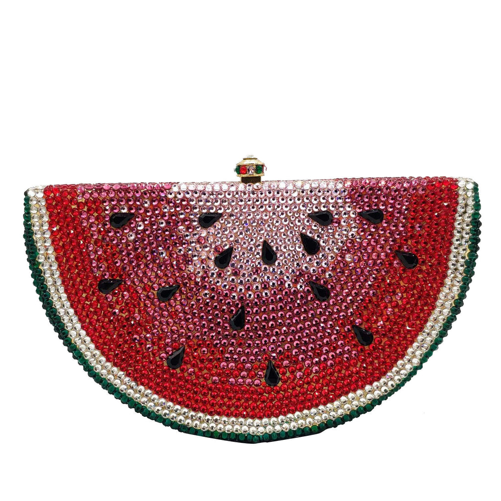 Watermelon Rhinestone Flat Bottom Dinner Party Clutch Bag with Chain Handle