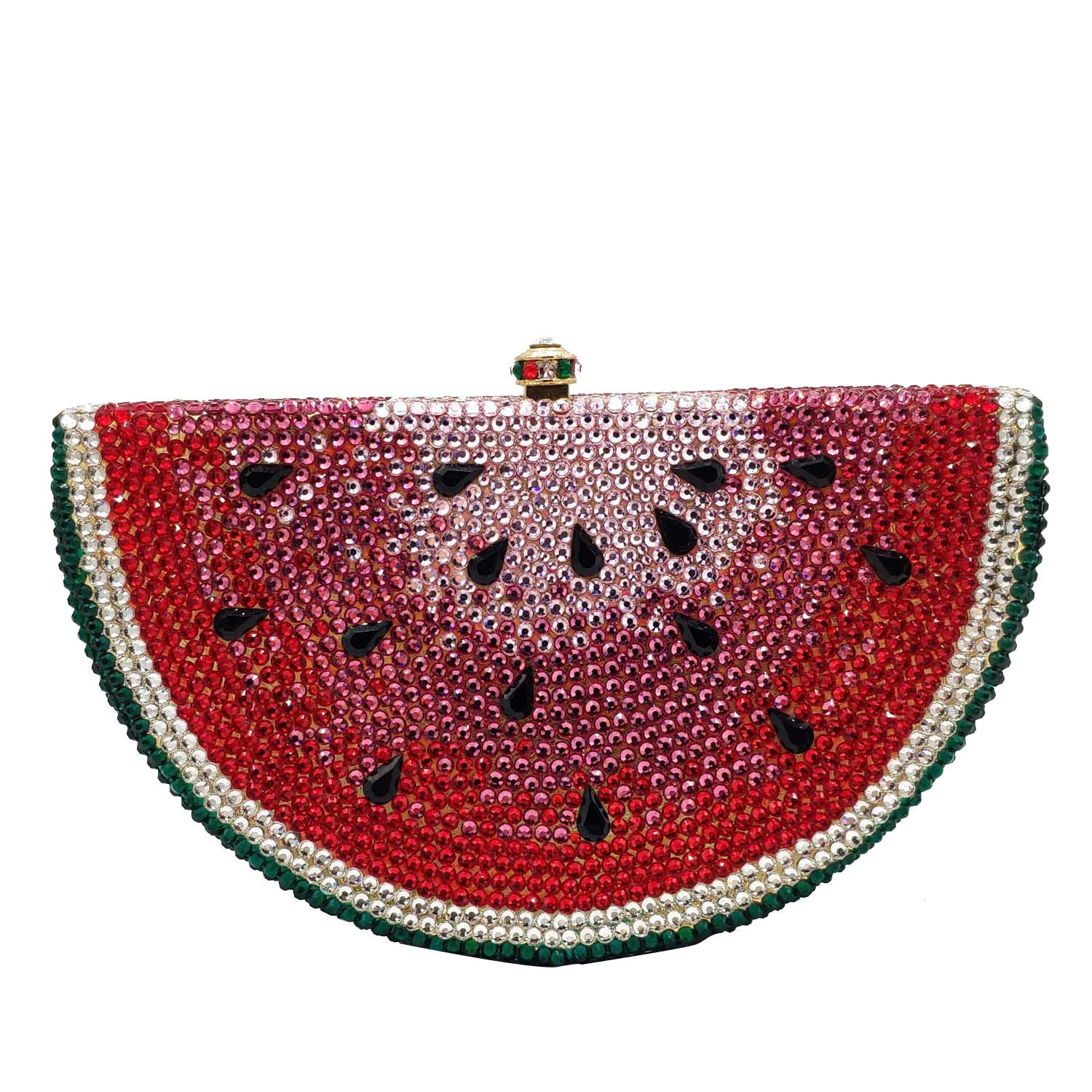 Watermelon Rhinestone Flat Bottom Dinner Party Clutch Bag with Chain Handle