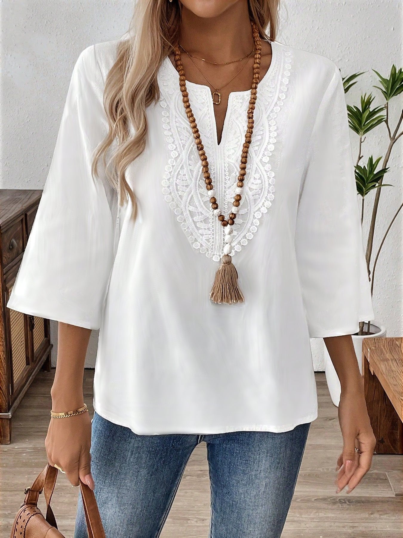 Elegant White Solid Color Loose Polyester Shirt