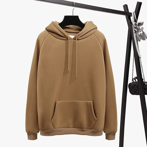 Pure Color Plus Velvet Padded Hooded Sweater