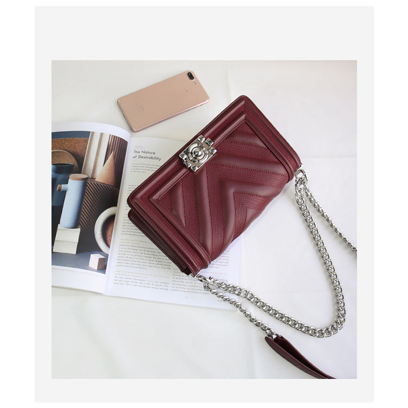 Versatile One Shoulder Crossbody Square Leather Bag with Lock Closure