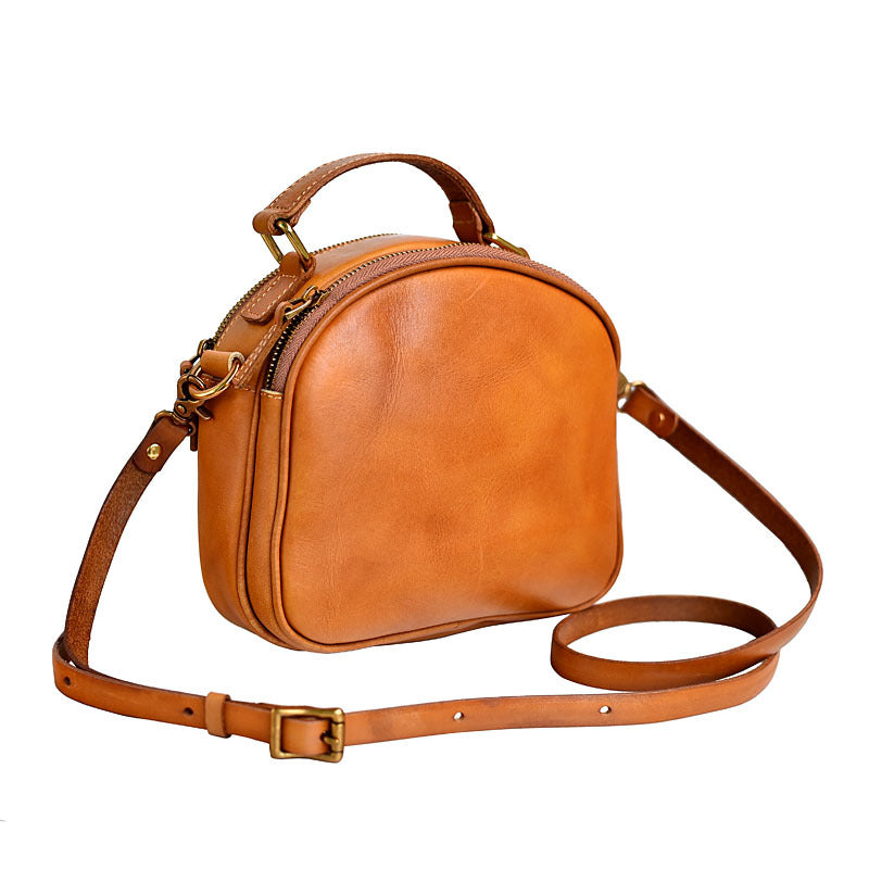Sac bandoulière double zip squelette en cuir véritable rétro japonais