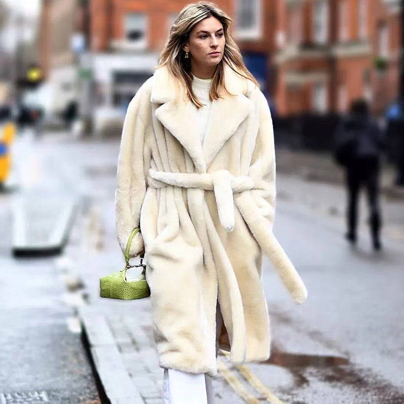 Thickened Long Plush Artificial Fur Cotton Coat Trench