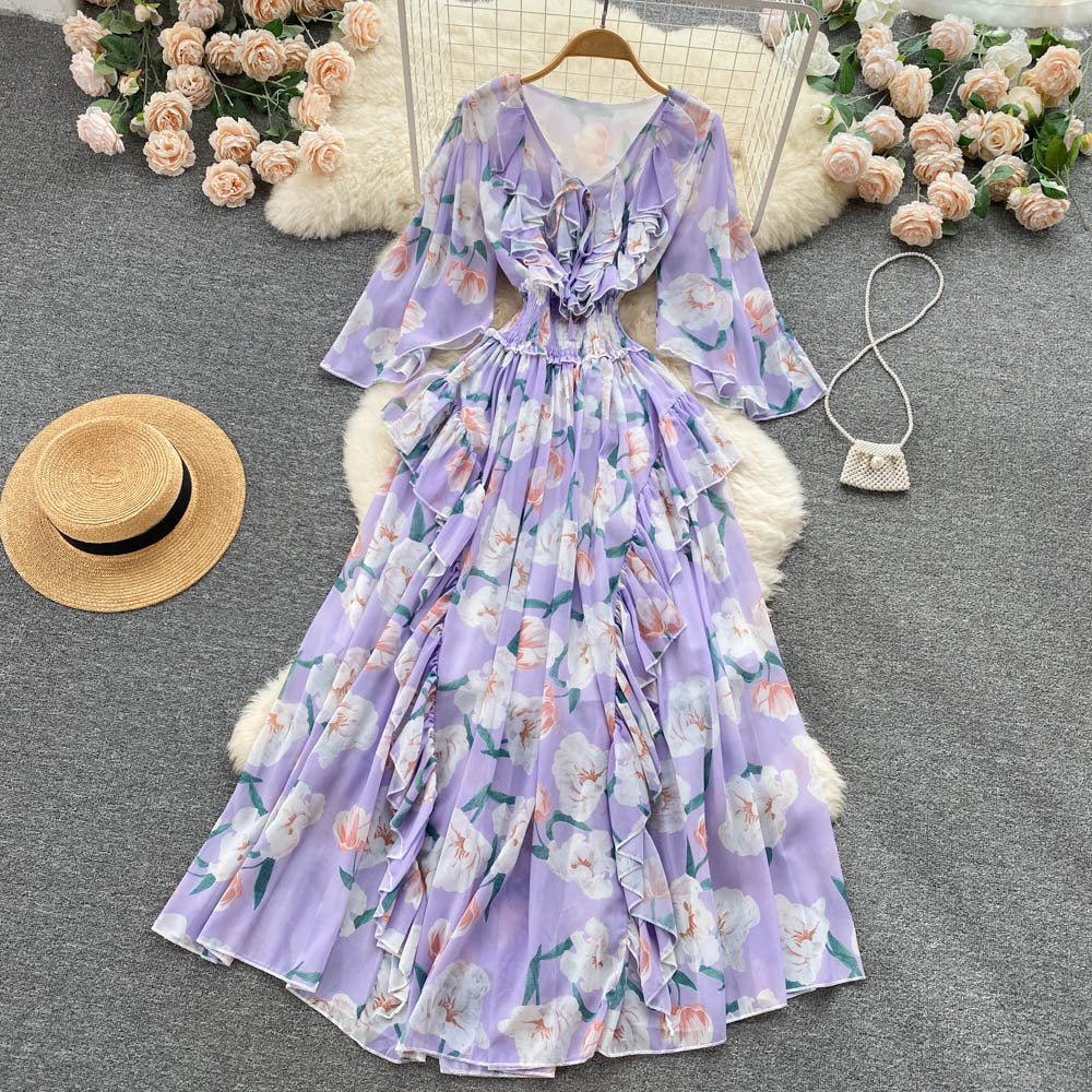 Tea Break French Retro Chiffon High Waist Dress