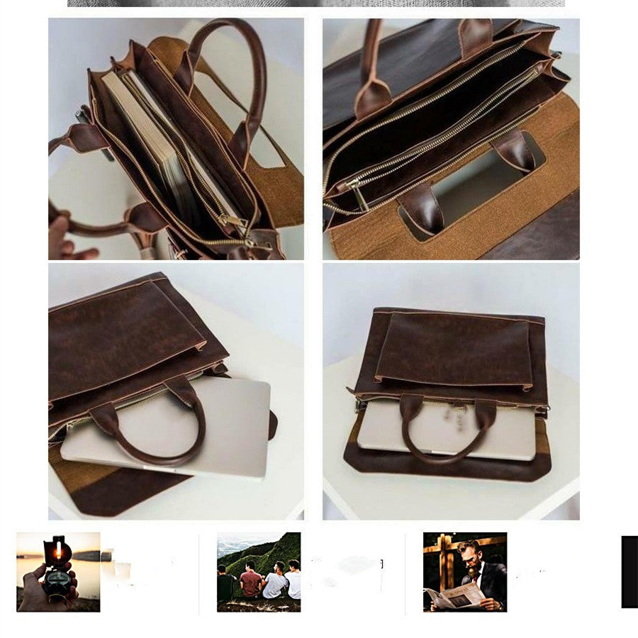 Sac bandoulière en cuir PU Crazy Horse 14 pouces