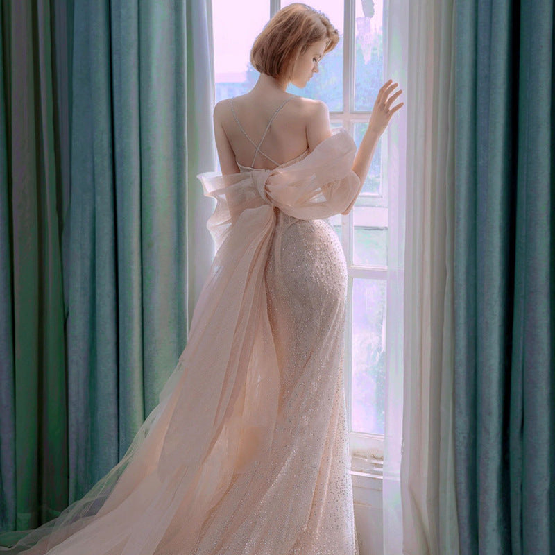 Women's White Polyester Fishtail Wedding Dress