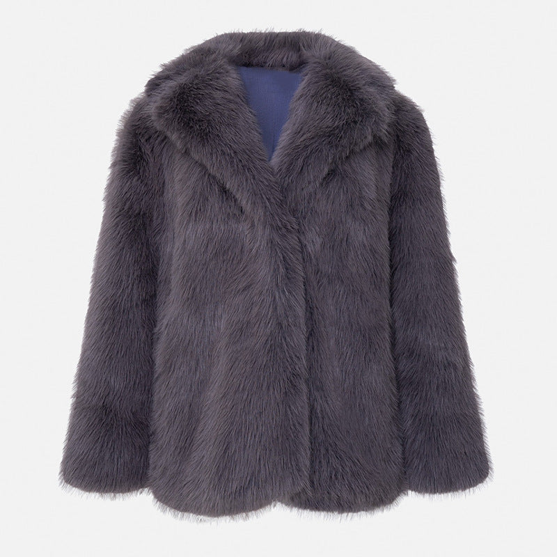 Women’s Thick Artificial Fur Warm Coat with Fur Collar
