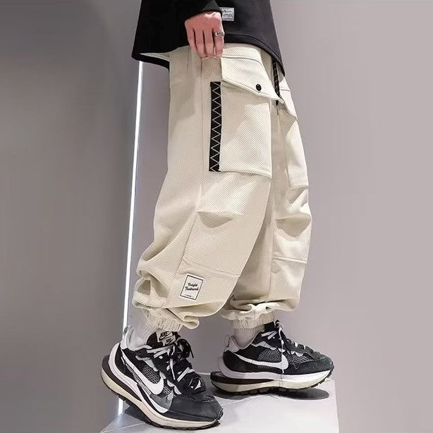Retro Loose Tapered Men's Overalls in Black, Apricot & Green