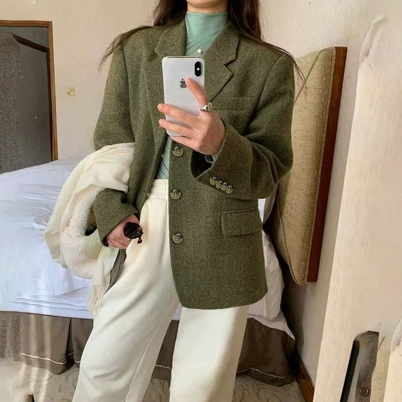 Women's Retro Tweed Herringbone Blazer