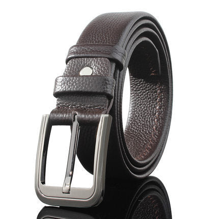 Men's Casual Leather Belt with Litchi Pattern Pin Buckle - Black & Brown, 115-130cm