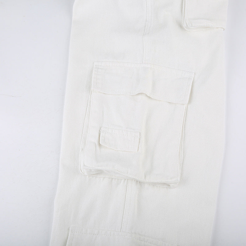 Pantalon décontracté droit en jean blanc taille haute