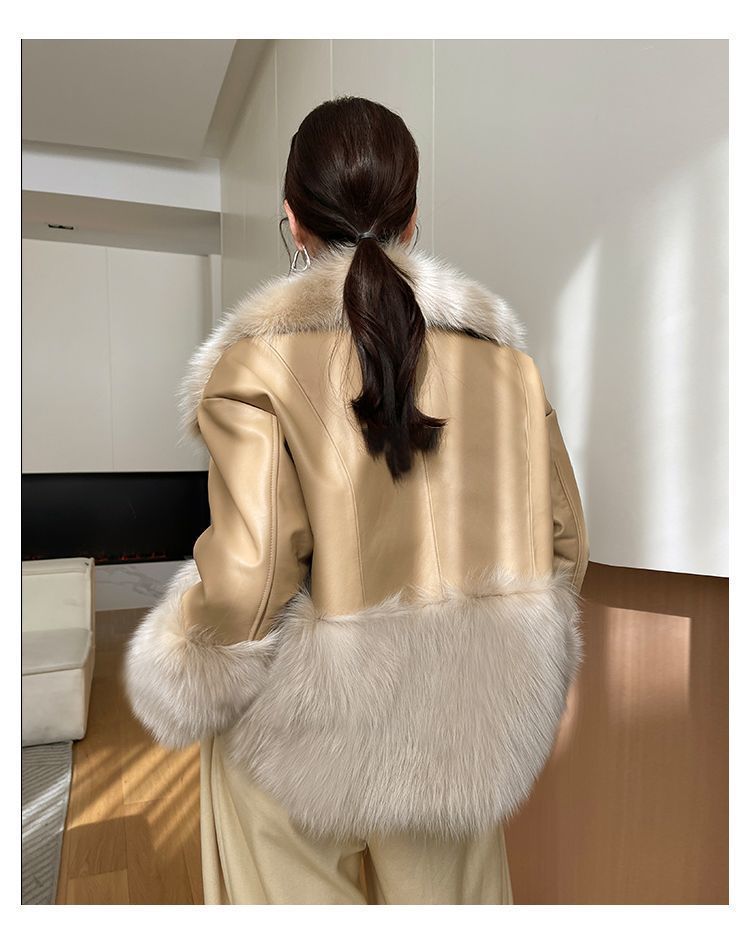 Women’s Faux Fur Coat with Big Fur Collar in Beige & Cocoa, Sizes S-XL