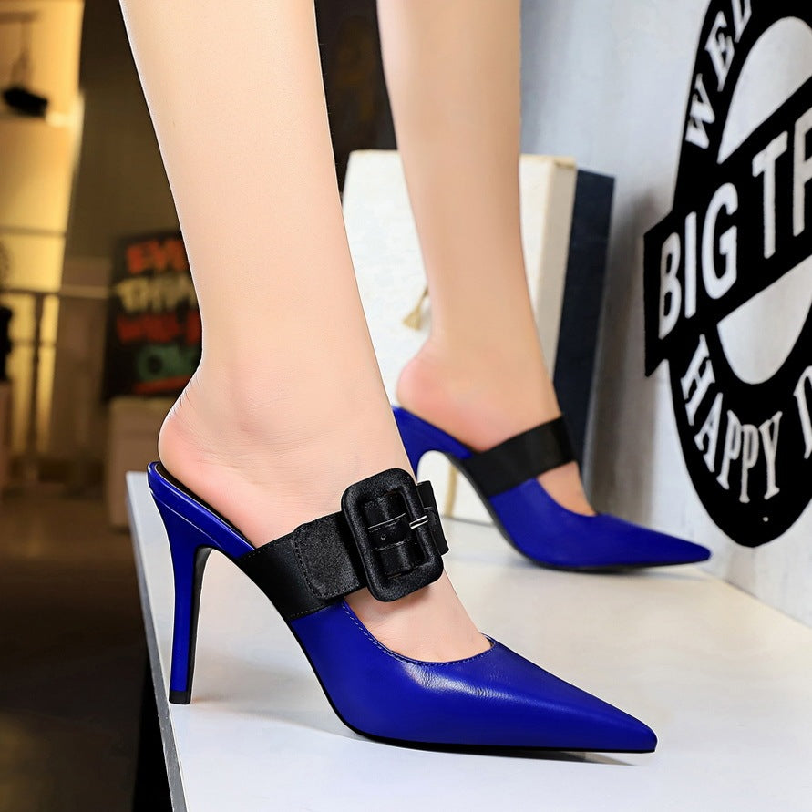 Women's Pointed Toe Slippers with Belt Buckle