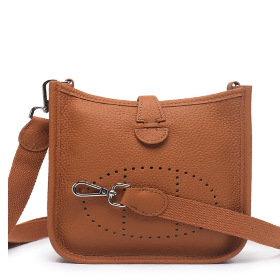 Women's Cowhide Hollow Bucket Shoulder Messenger Bag