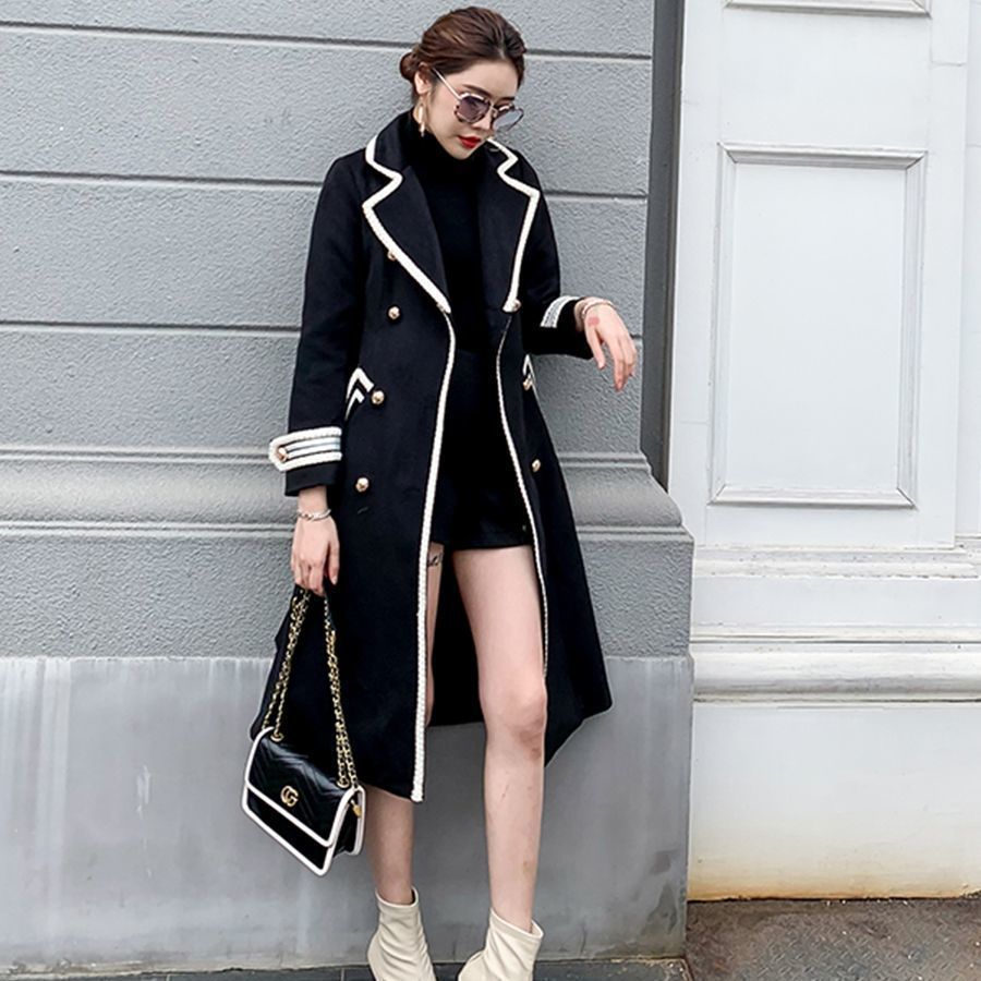 Thickened Slim Fit Double Breasted White Woolen Coat Below Knee for Women