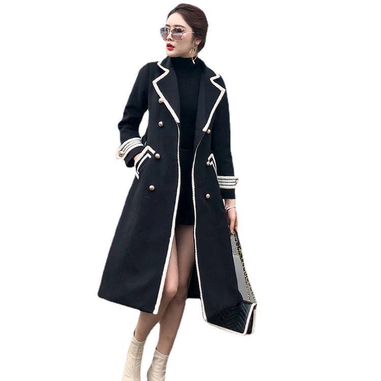 Thickened Slim Fit Double Breasted White Woolen Coat Below Knee for Women
