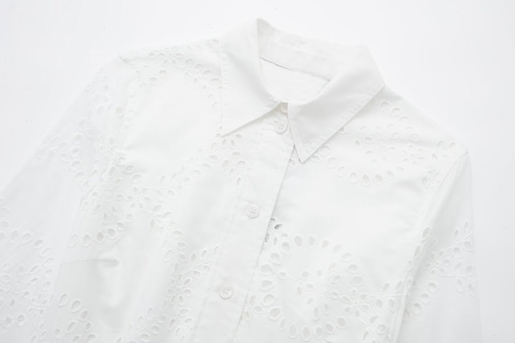 Robe élégante en coton blanc à manches longues, taille mi-haute, du XS au L pour femme