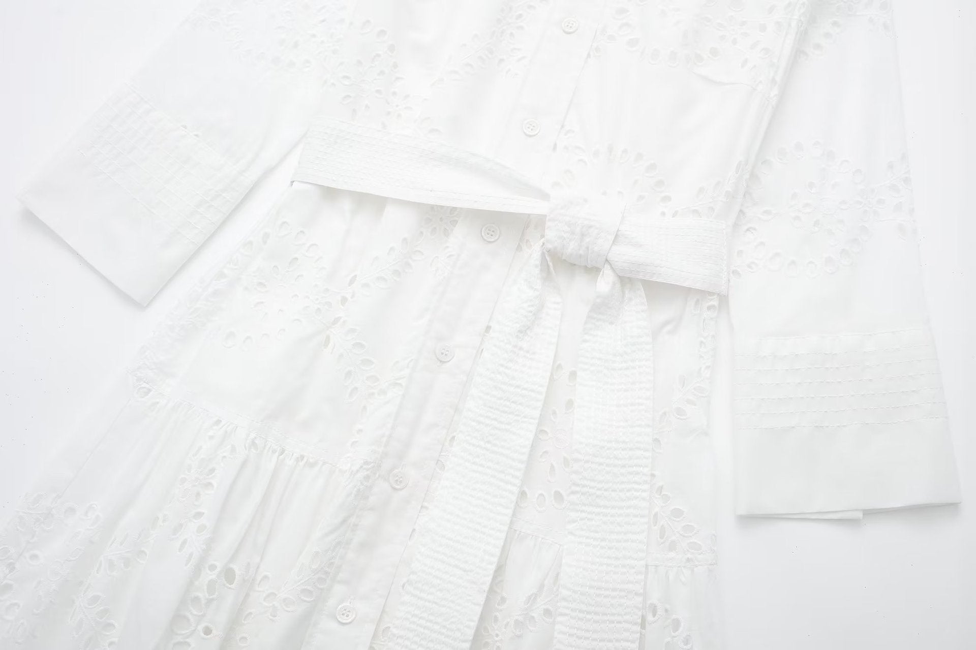 Robe élégante en coton blanc à manches longues, taille mi-haute, du XS au L pour femme