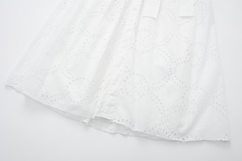 Robe élégante en coton blanc à manches longues, taille mi-haute, du XS au L pour femme