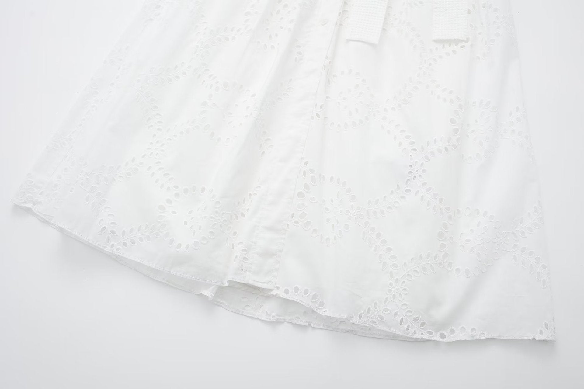 Robe élégante en coton blanc à manches longues, taille mi-haute, du XS au L pour femme