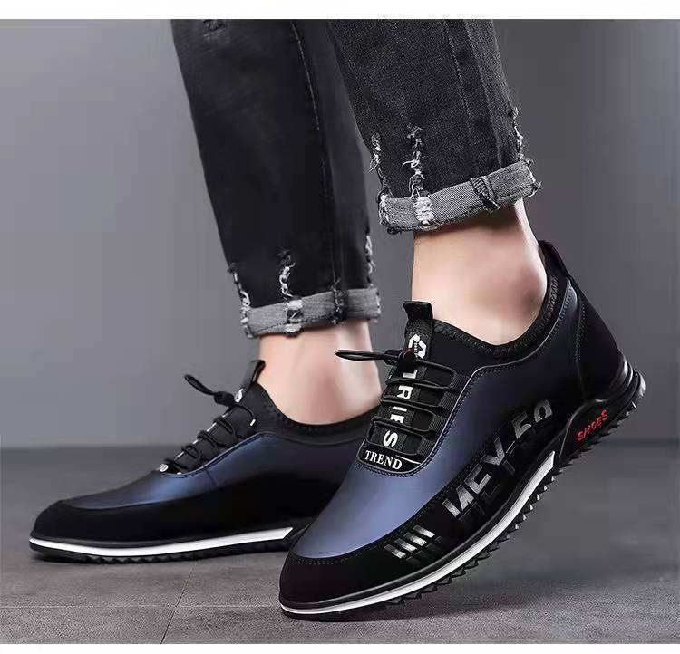 Men's Casual Slip-On Leather Shoes Flat Heel Blue Black Sizes 39-44
