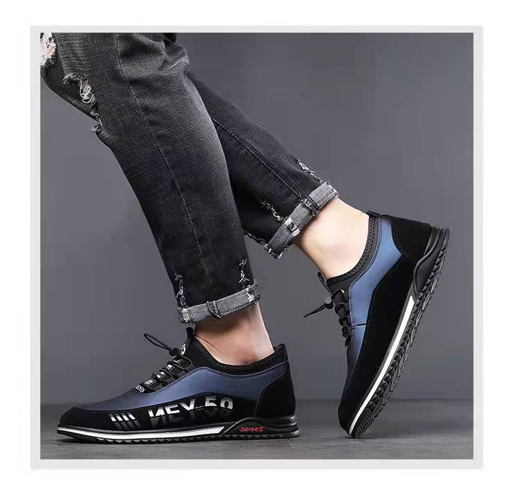Men's Casual Slip-On Leather Shoes Flat Heel Blue Black Sizes 39-44