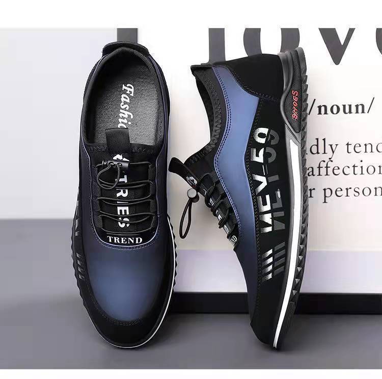 Men's Casual Slip-On Leather Shoes Flat Heel Blue Black Sizes 39-44
