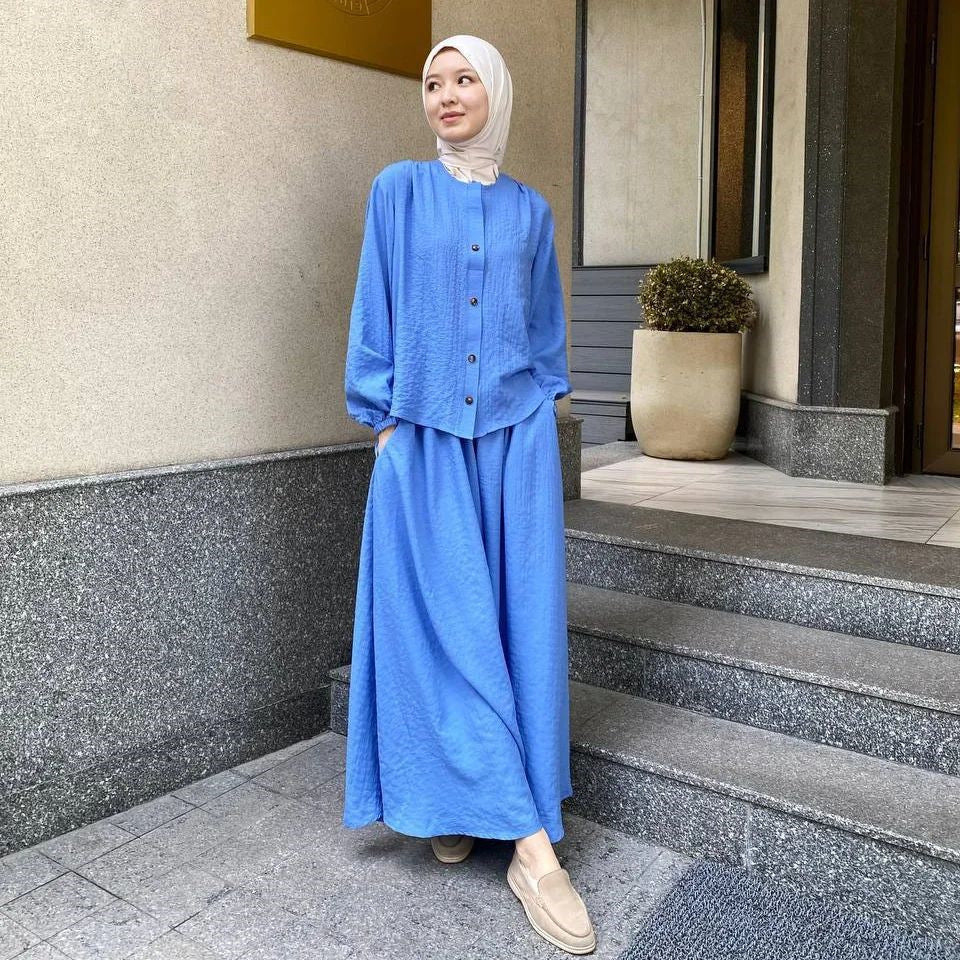 Ensemble jupe et haut à manches longues pour femmes musulmanes – Robe élégante en polyester