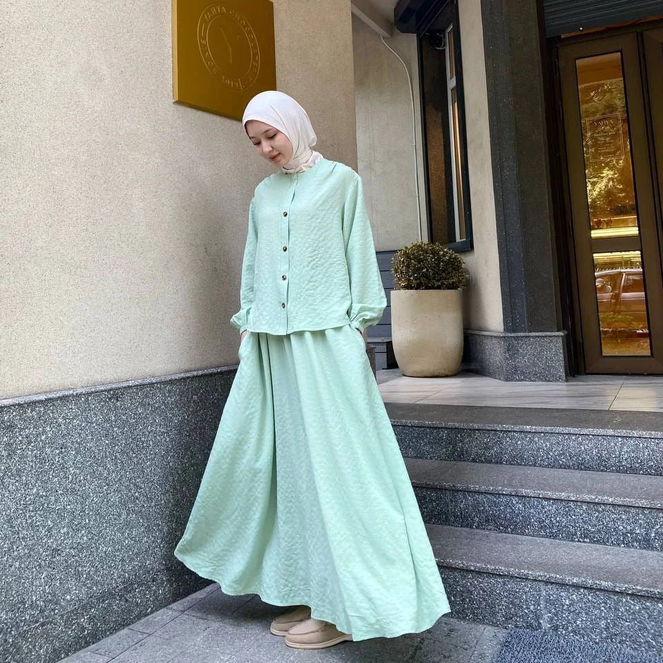 Ensemble jupe et haut à manches longues pour femmes musulmanes – Robe élégante en polyester