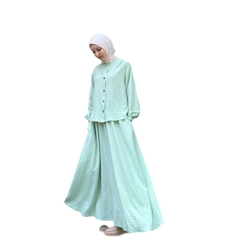 Ensemble jupe et haut à manches longues pour femmes musulmanes – Robe élégante en polyester