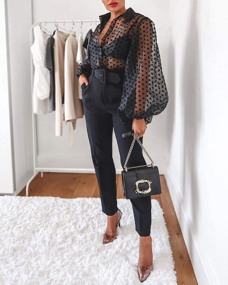 Loose Mesh Button Shirt Polyester Fiber