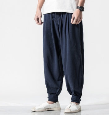 Pantalon sarouel ample décontracté en coton et lin