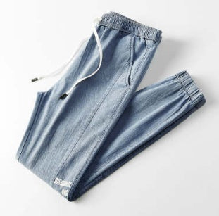 Men's Stretch Black Denim Jeans Mid Waist Slim Fit