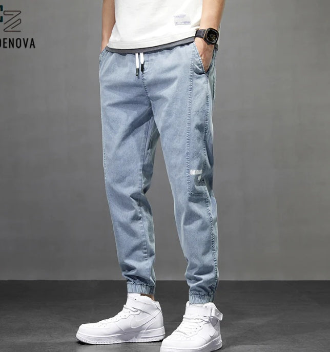 Men's Stretch Black Denim Jeans Mid Waist Slim Fit