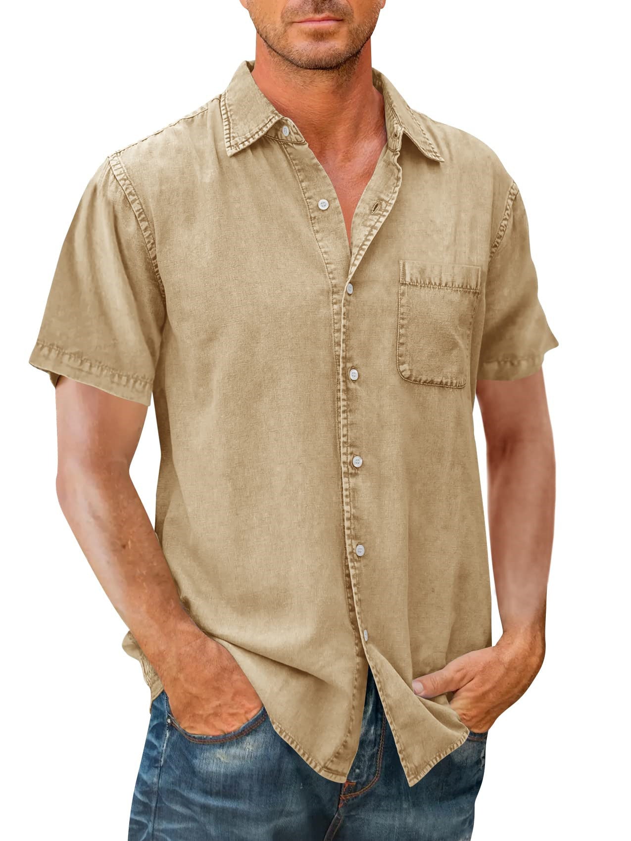 Men's Polo Collar Solid Color Pocket Shirt - Summer Short Sleeve
