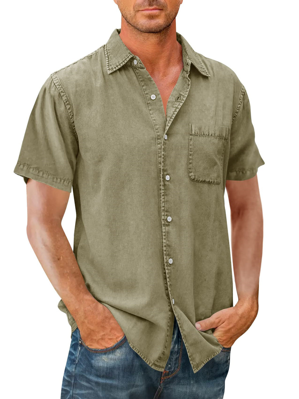 Men's Polo Collar Solid Color Pocket Shirt - Summer Short Sleeve