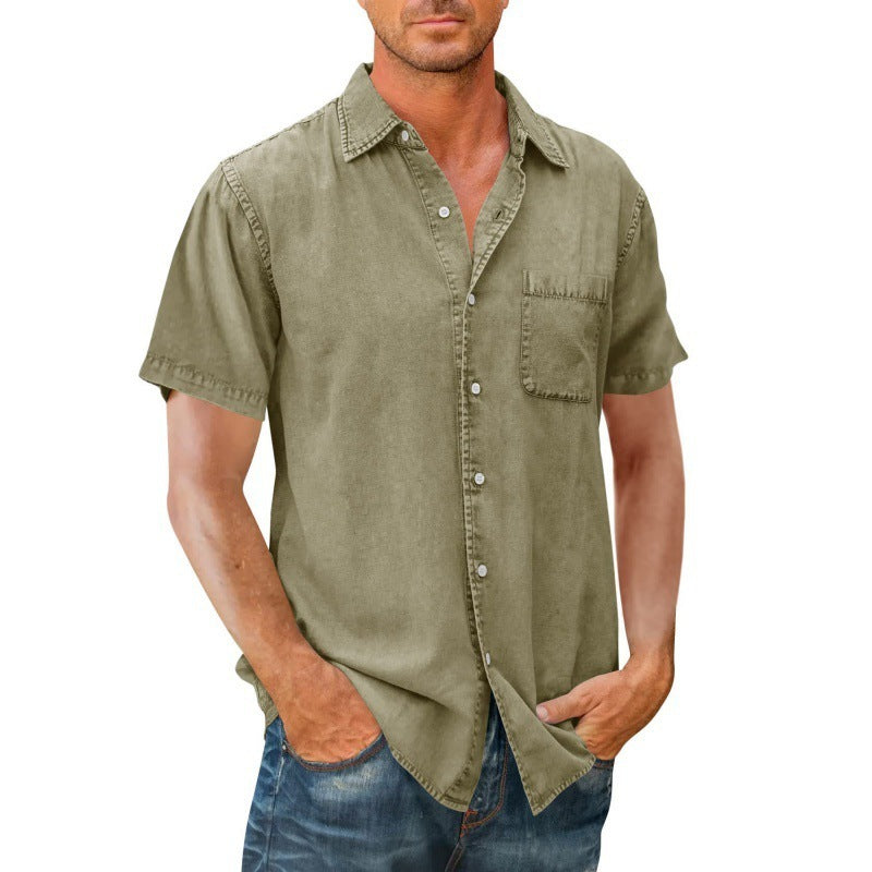 Men's Polo Collar Solid Color Pocket Shirt - Summer Short Sleeve