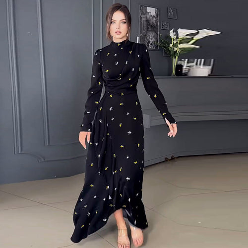Robe pull ajustée à manches longues en polyester imprimée de fruits pour femme