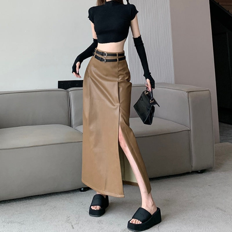 Black PU Leather Hip Skirt for Women