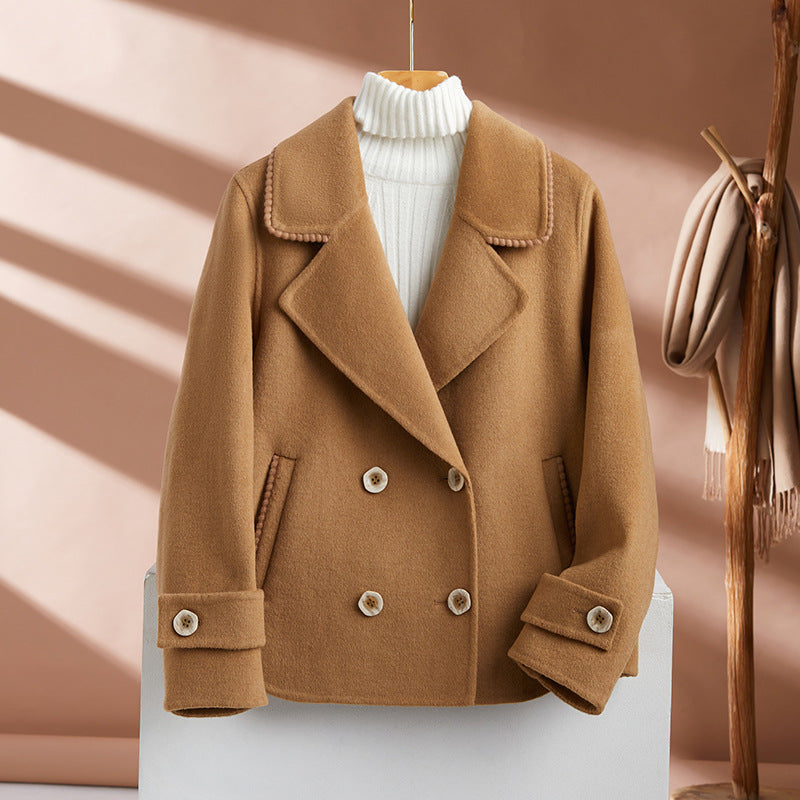 Double Breasted Woolen Suit Collar Coat for Women