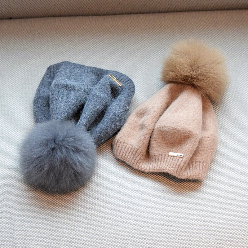 Japanese Style Rabbit Fur Beret Hat for Women, Size M, Winter Warmth, Multiple Colors