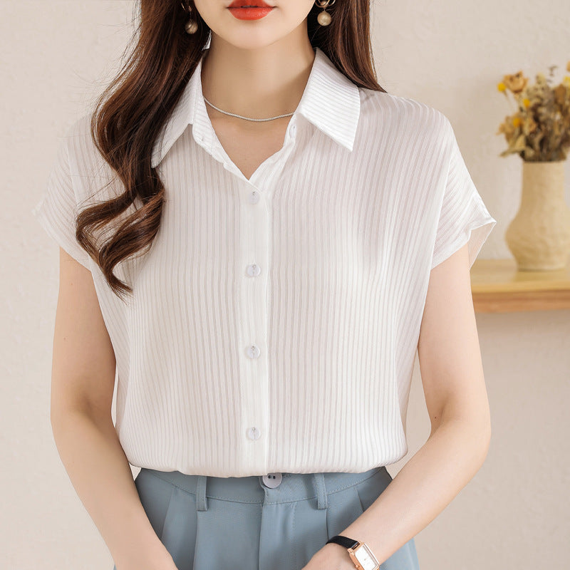 Summer White Short-Sleeve Lightweight Slim-Fit Women's Shirt